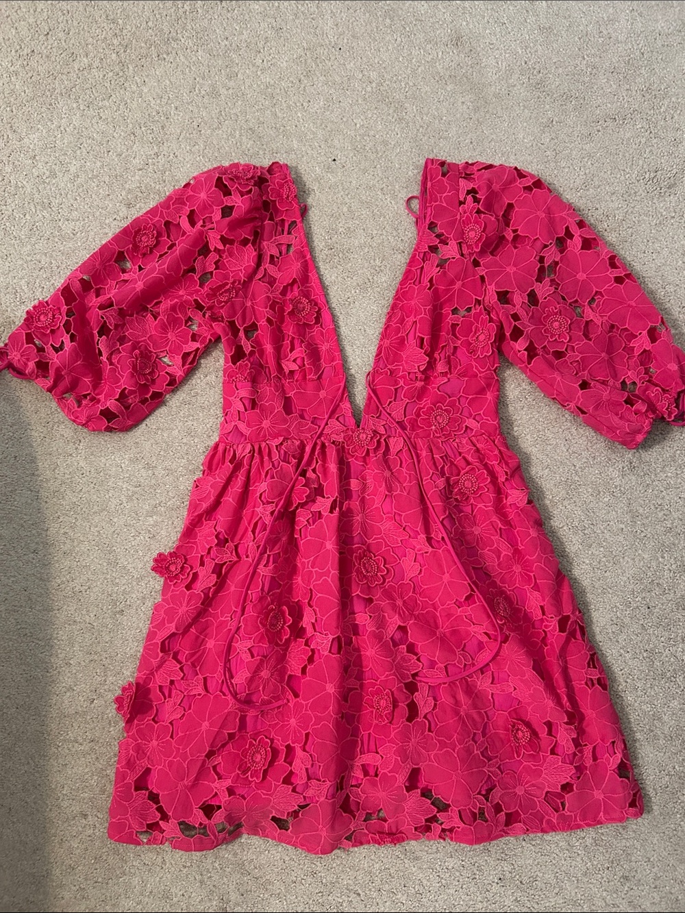 Storia Hot Pink Floral Lace Mini Dress